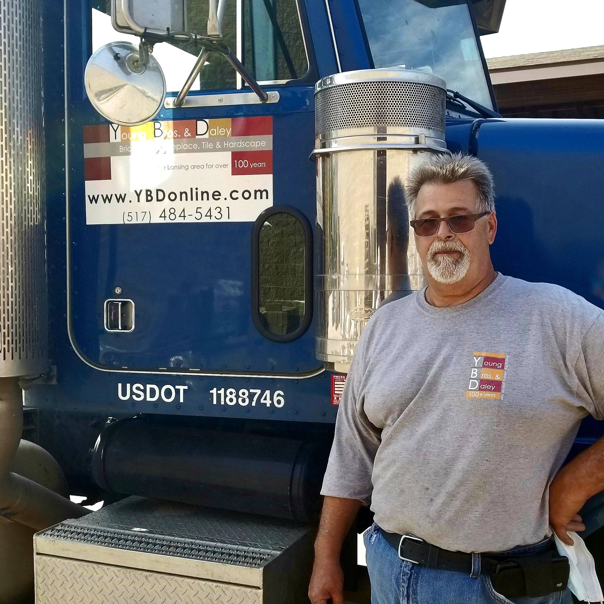 landscape supply store truck driver with YBD shirt